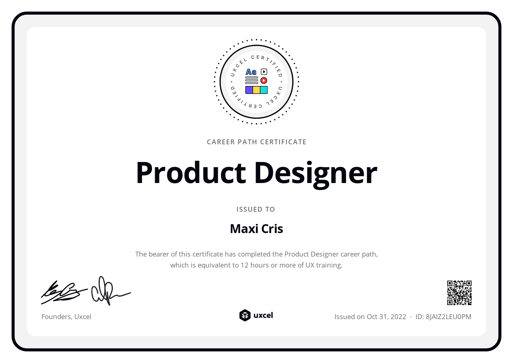 Maxi Cris's certificate